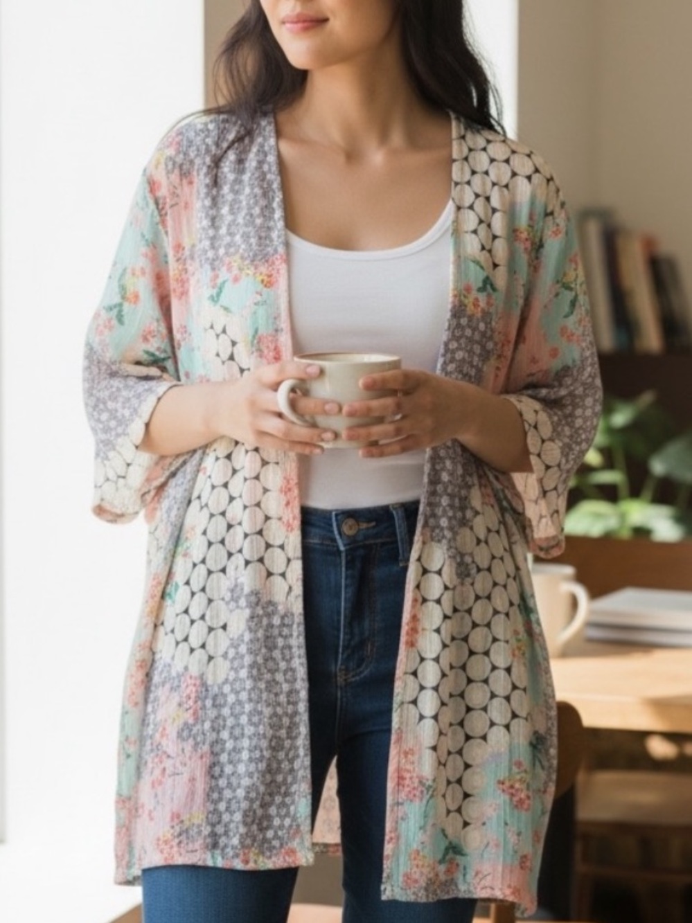 NEW• Zen Bohemian One Size Flowy Open Front Kimono